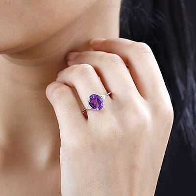 Premium Moroccan Amethyst and White Zircon Ring in Rhodium Over Sterling Silver (Size 10.0) 2.85 ctw