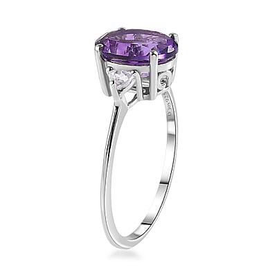 Premium Moroccan Amethyst and White Zircon Ring in Rhodium Over Sterling Silver (Size 10.0) 2.85 ctw