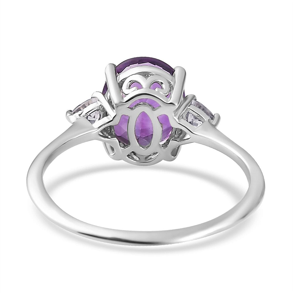 Premium Moroccan Amethyst and White Zircon Ring in Rhodium Over Sterling Silver (Size 10.0) 2.85 ctw