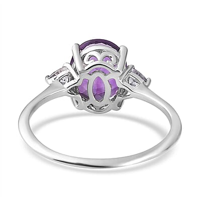 Premium Moroccan Amethyst and White Zircon Ring in Rhodium Over Sterling Silver (Size 10.0) 2.85 ctw
