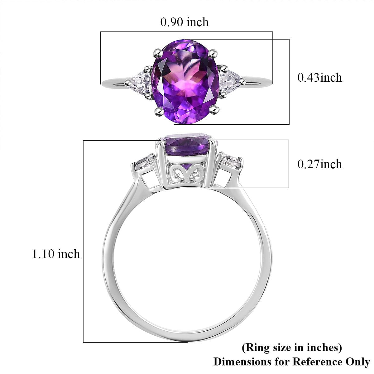 Premium Moroccan Amethyst and White Zircon Ring in Rhodium Over Sterling Silver (Size 10.0) 2.85 ctw