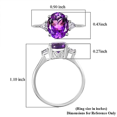 Premium Moroccan Amethyst and White Zircon Ring in Rhodium Over Sterling Silver (Size 10.0) 2.85 ctw