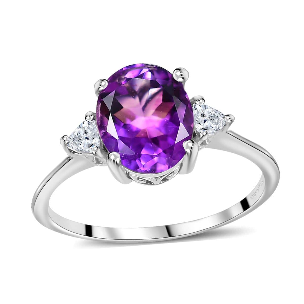 Premium Moroccan Amethyst and White Zircon Ring in Rhodium Over Sterling Silver (Size 9.0) 2.85 ctw image number 0