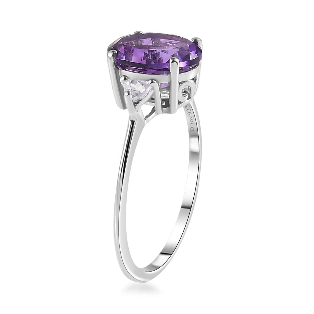 Premium Moroccan Amethyst and White Zircon Ring in Rhodium Over Sterling Silver (Size 9.0) 2.85 ctw image number 3