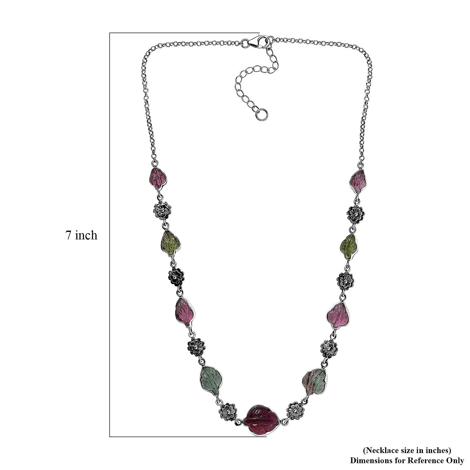 Indian Artistry Multi-Tourmaline Carved 23.15 ctw Leaf and Floral Necklace in Sterling Silver 18-20 Inches