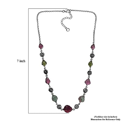 Indian Artistry Multi-Tourmaline Carved 23.15 ctw Leaf and Floral Necklace in Sterling Silver 18-20 Inches