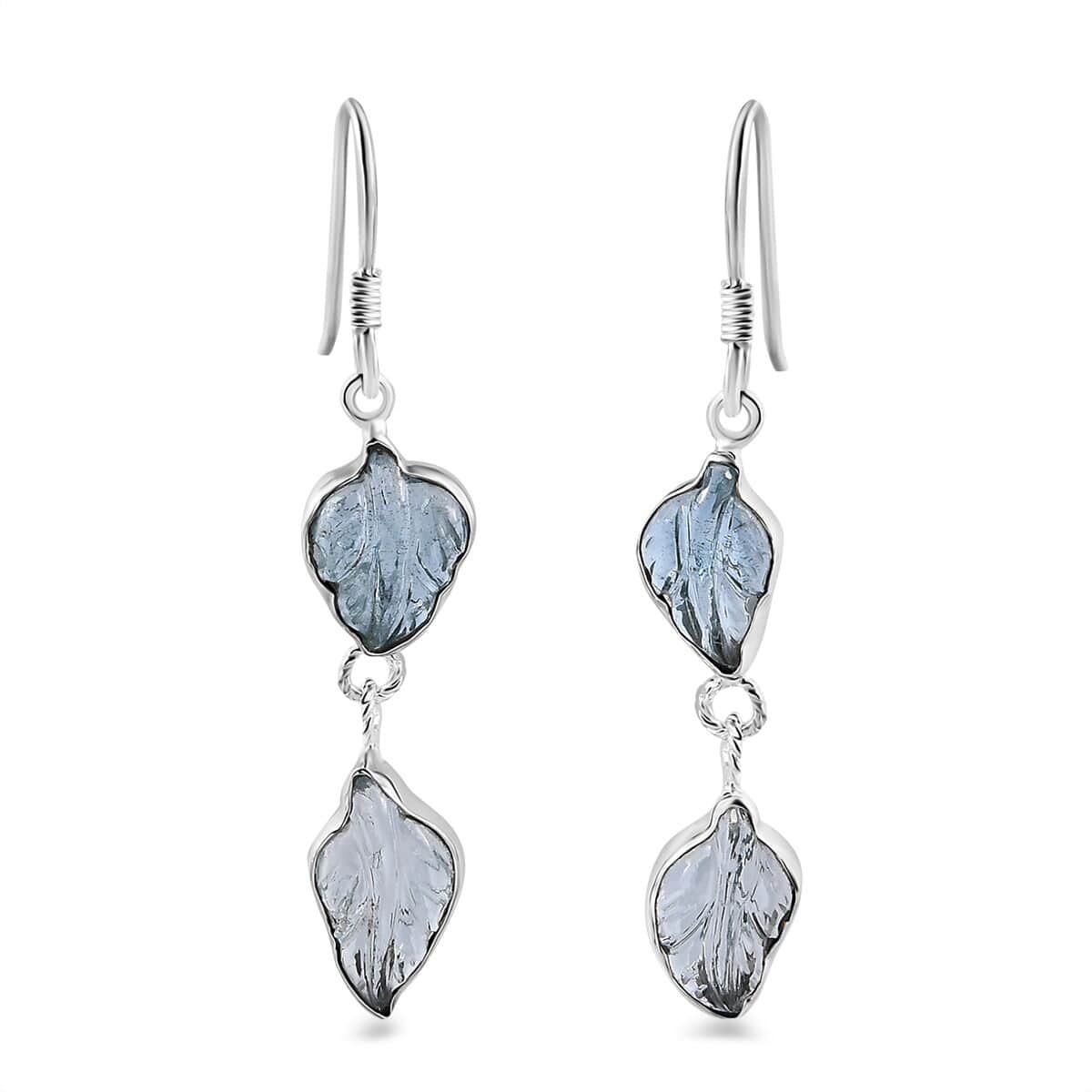 Indian Artistry Aquamarine Carved Leaf 9.10 ctw Earrings in Sterling Silver image number 0