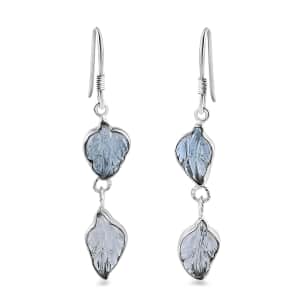 Indian Artistry Aquamarine Carved Leaf 9.10 ctw Earrings in Sterling Silver