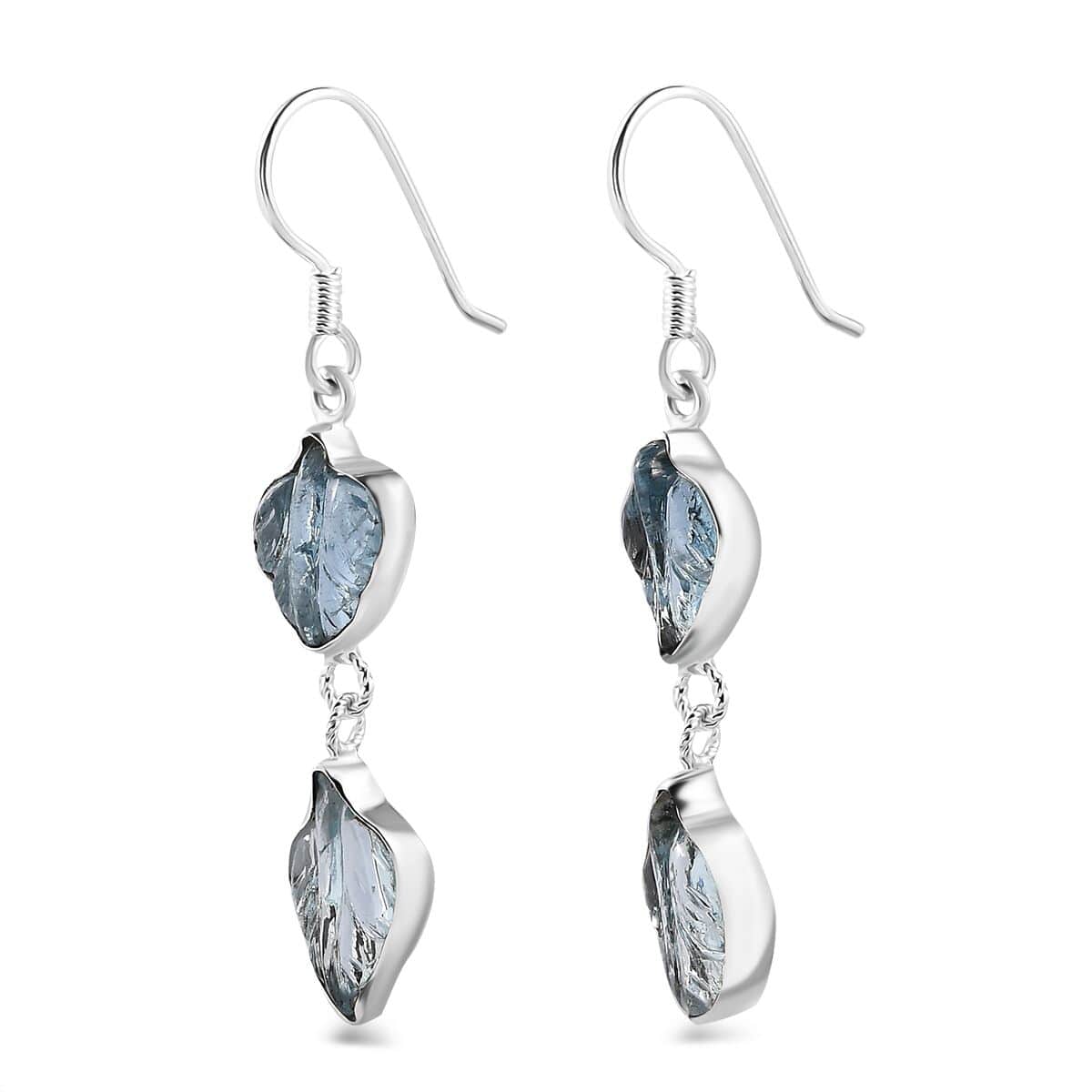 Indian Artistry Aquamarine Carved Leaf 9.10 ctw Earrings in Sterling Silver image number 3