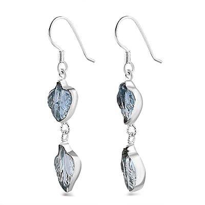 Indian Artistry Aquamarine Carved Leaf 9.10 ctw Earrings in Sterling Silver