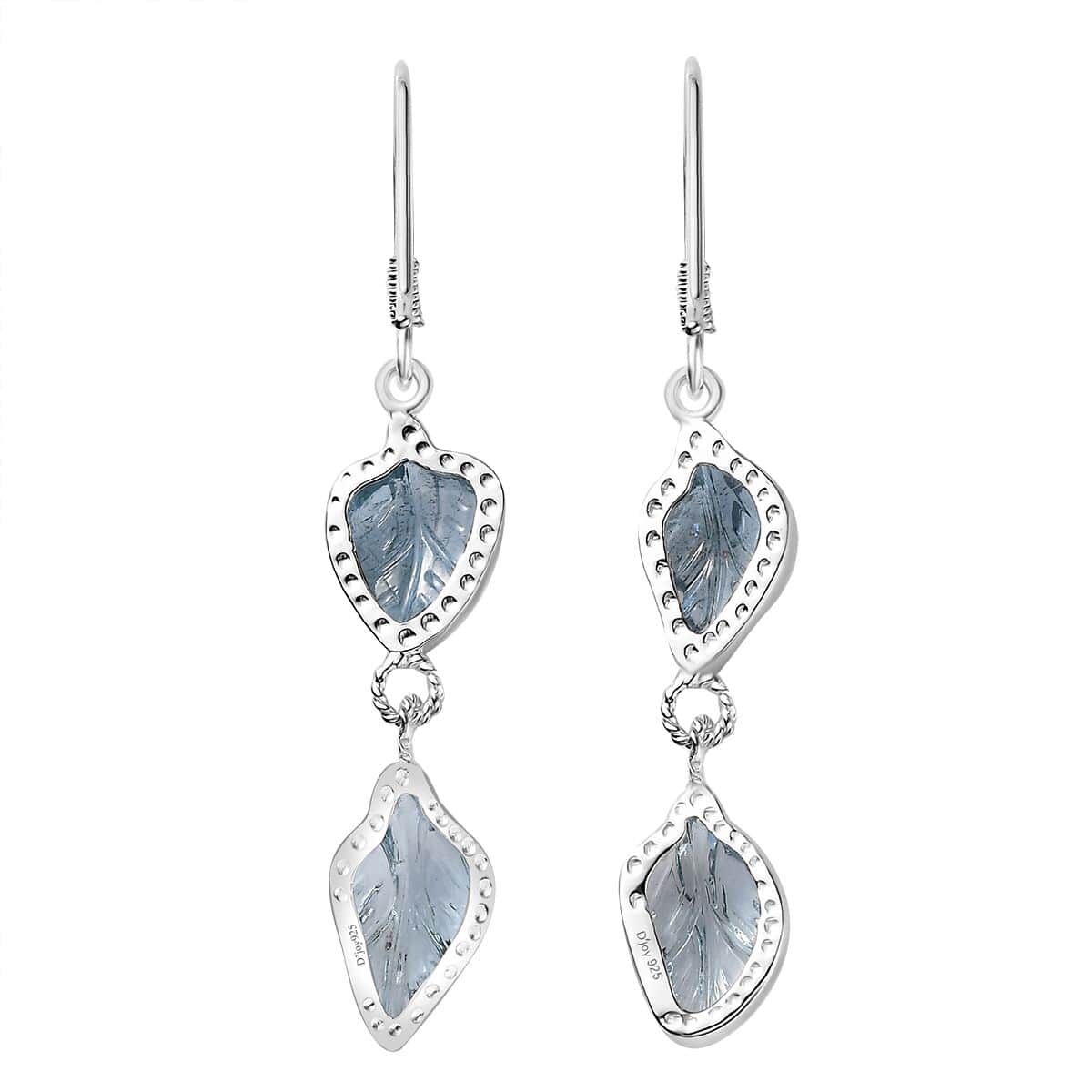 Indian Artistry Aquamarine Carved Leaf 9.10 ctw Earrings in Sterling Silver image number 4