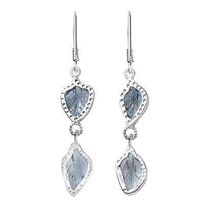 Indian Artistry Aquamarine Carved Leaf 9.10 ctw Earrings in Sterling Silver