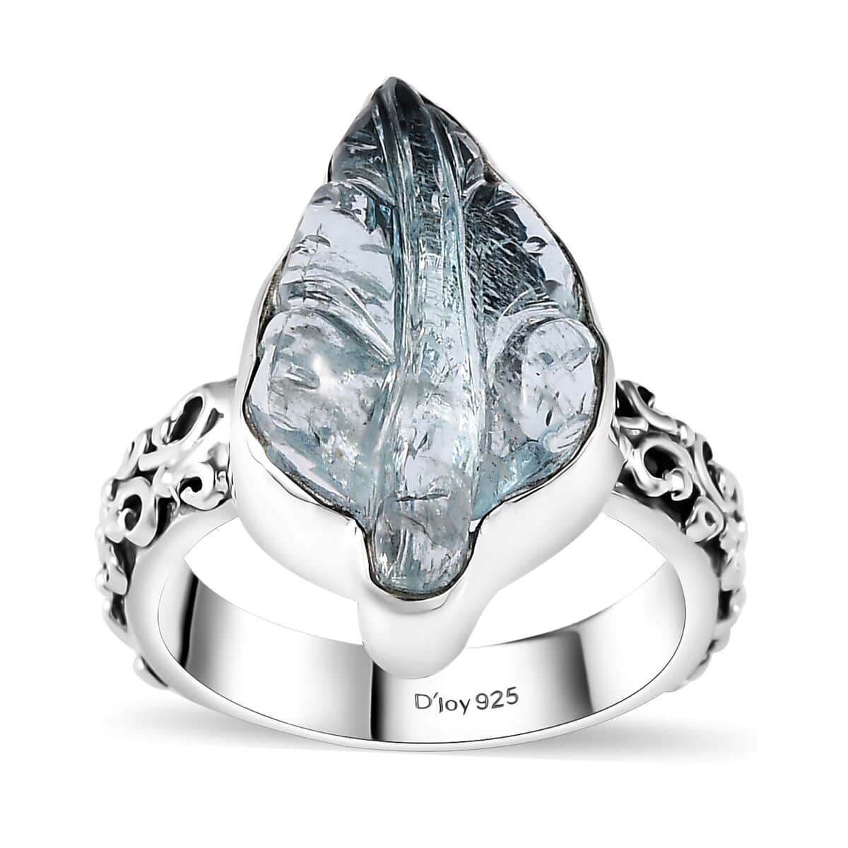 Indian Artistry Aquamarine Carved Leaf 9.40 ctw Ring in Sterling Silver (Size 6.0)  image number 0