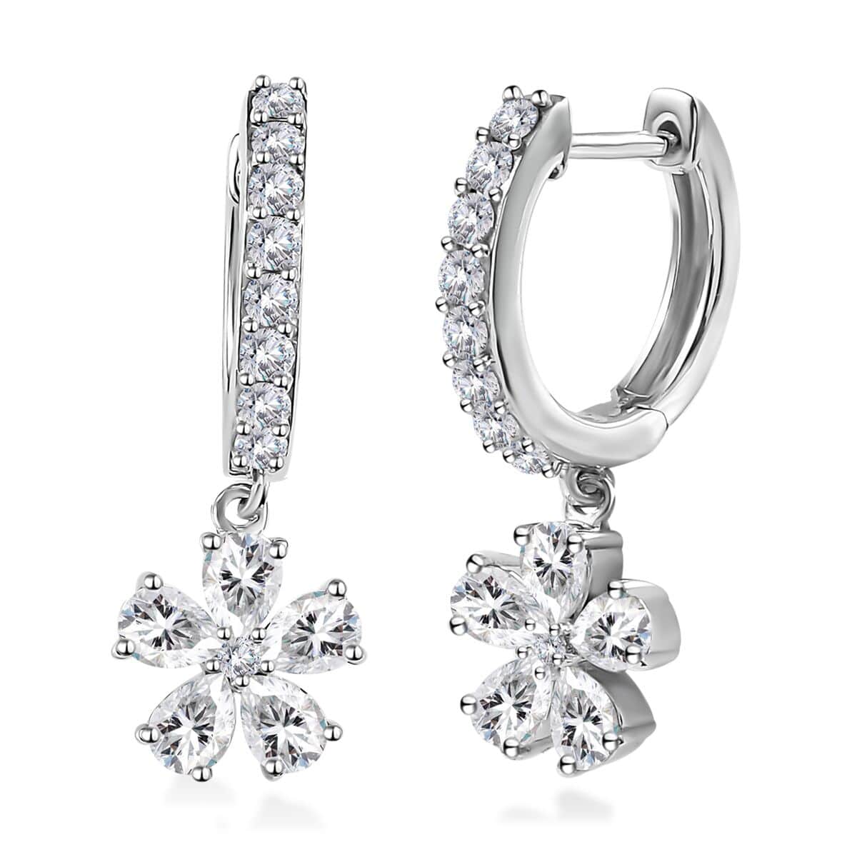 Moissanite Floral Earrings in Platinum Over Sterling Silver 2.10 ctw image number 0