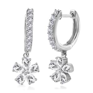 Moissanite Floral Earrings in Platinum Over Sterling Silver 2.10 ctw