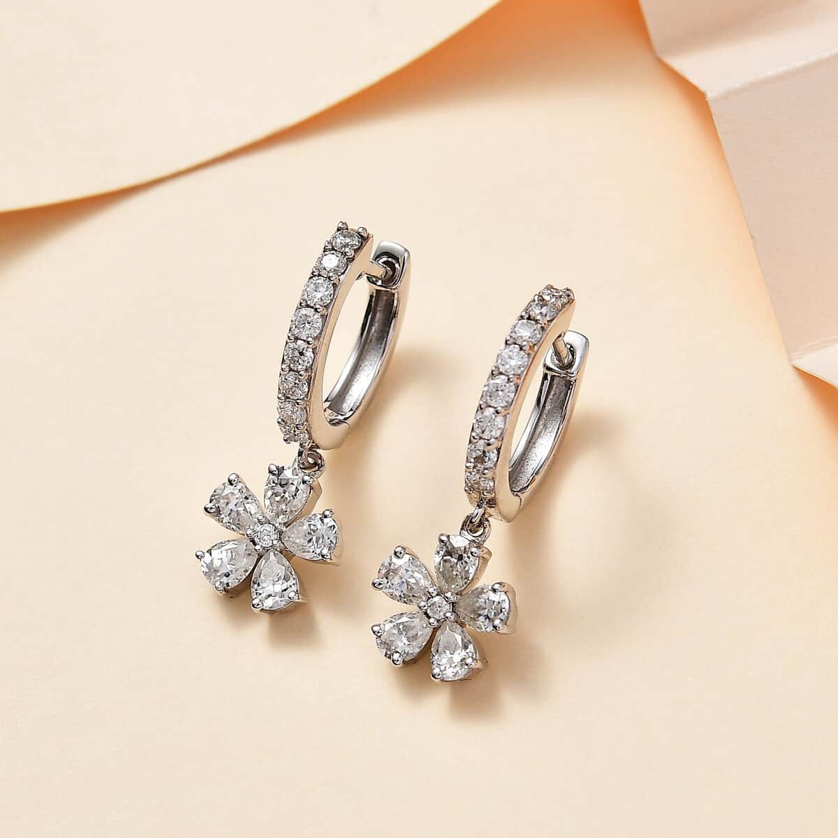 Moissanite Floral Earrings in Platinum Over Sterling Silver 2.10 ctw image number 1