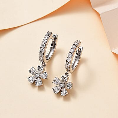 Moissanite Floral Earrings in Platinum Over Sterling Silver 2.10 ctw