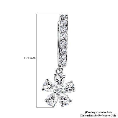 Moissanite Floral Earrings in Platinum Over Sterling Silver 2.10 ctw
