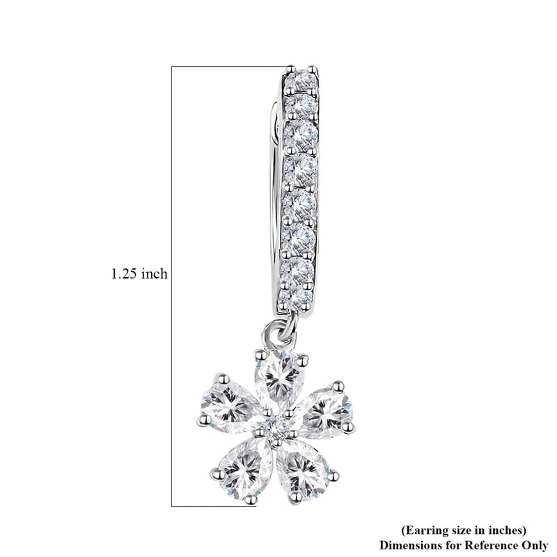 Moissanite Floral Earrings in Platinum Over Sterling Silver 2.10 ctw