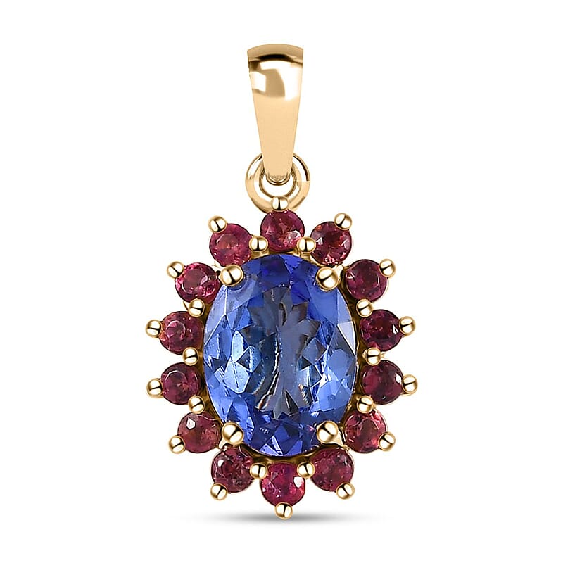 Luxoro Premium Tanzanite and Ofiki Rubellie 1.65 ctw Patriotic Pride Pendant without Chain in 10K Yellow Gold