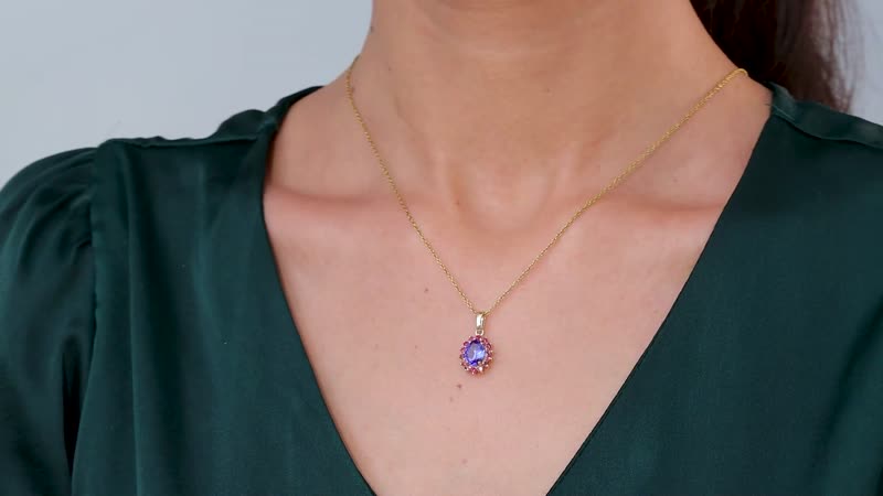 Luxoro Premium Tanzanite and Ofiki Rubellie 1.65 ctw Patriotic Pride Pendant without Chain in 10K Yellow Gold