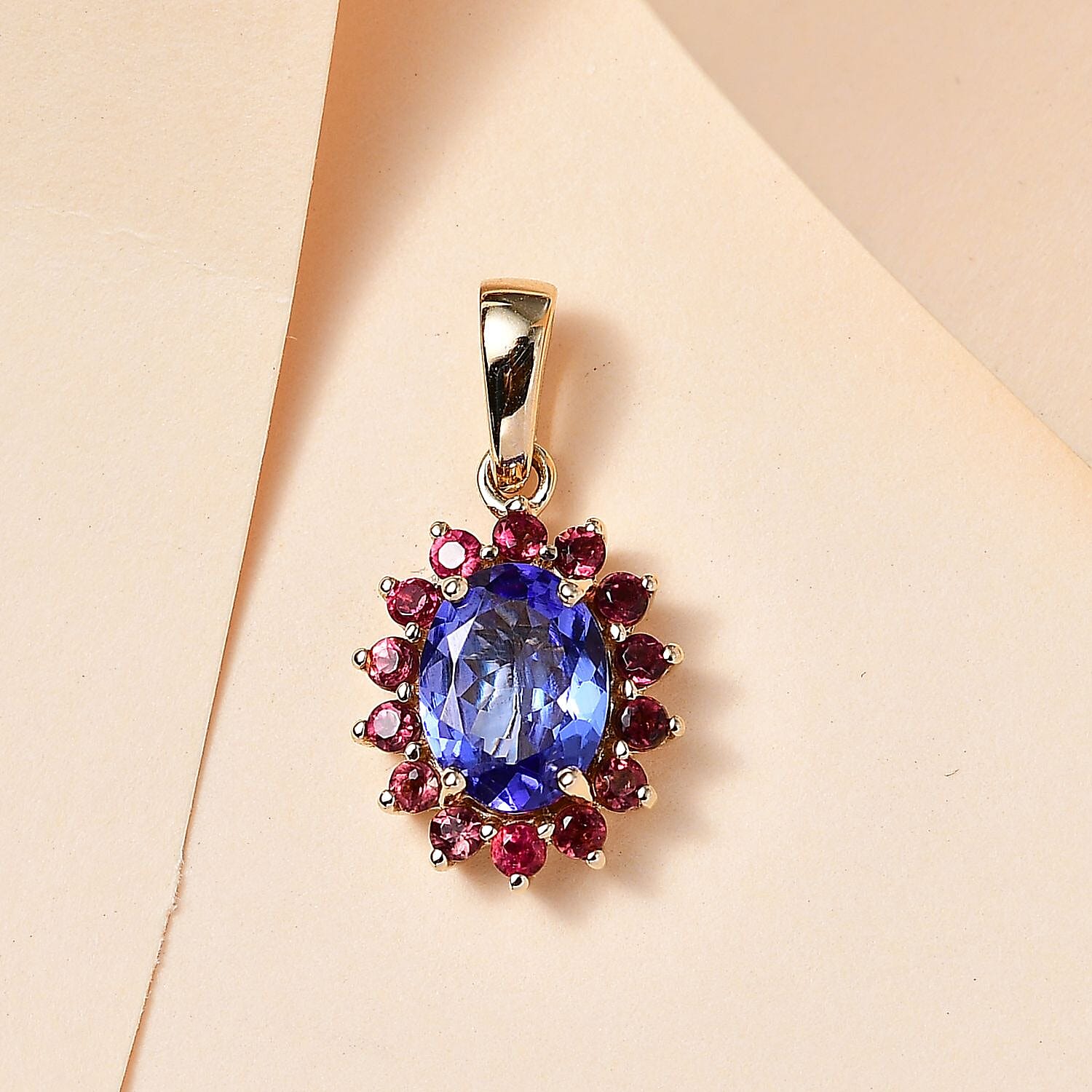 Luxoro Premium Tanzanite and Ofiki Rubellie 1.65 ctw Patriotic Pride Pendant without Chain in 10K Yellow Gold