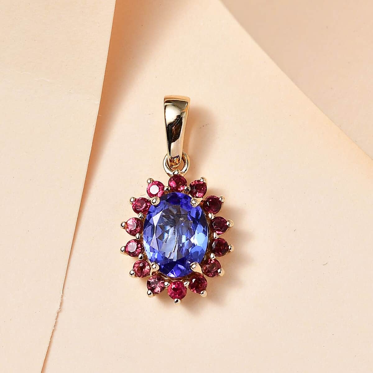 Luxoro Premium Tanzanite and Ofiki Rubellie 1.65 ctw Patriotic Pride Pendant in 10K Yellow Gold image number 1