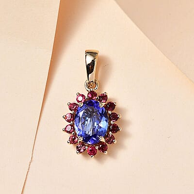 Luxoro Premium Tanzanite and Ofiki Rubellie 1.65 ctw Patriotic Pride Pendant without Chain in 10K Yellow Gold