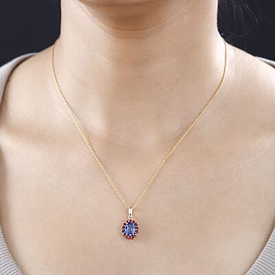 Luxoro Premium Tanzanite and Ofiki Rubellie 1.65 ctw Patriotic Pride Pendant without Chain in 10K Yellow Gold