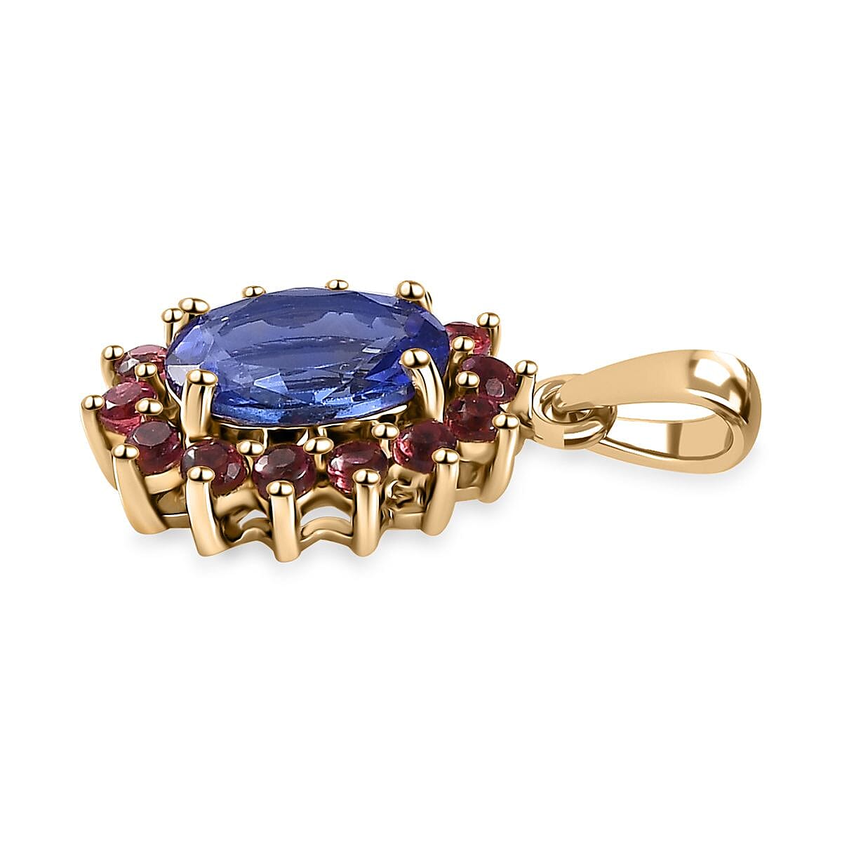 Luxoro Premium Tanzanite and Ofiki Rubellie 1.65 ctw Patriotic Pride Pendant without Chain in 10K Yellow Gold