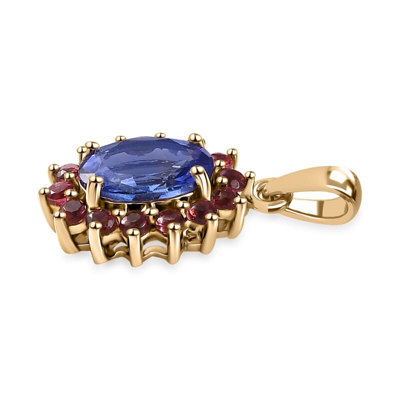 Luxoro Premium Tanzanite and Ofiki Rubellie 1.65 ctw Patriotic Pride Pendant without Chain in 10K Yellow Gold