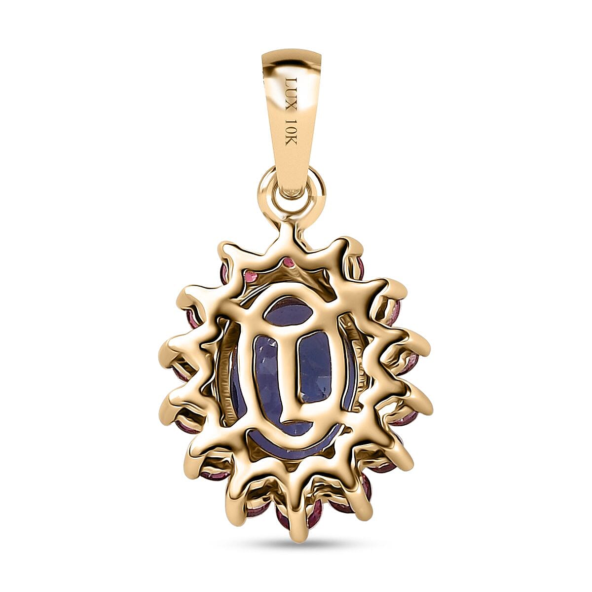 Luxoro Premium Tanzanite and Ofiki Rubellie 1.65 ctw Patriotic Pride Pendant without Chain in 10K Yellow Gold