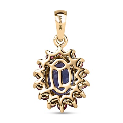 Luxoro Premium Tanzanite and Ofiki Rubellie 1.65 ctw Patriotic Pride Pendant without Chain in 10K Yellow Gold