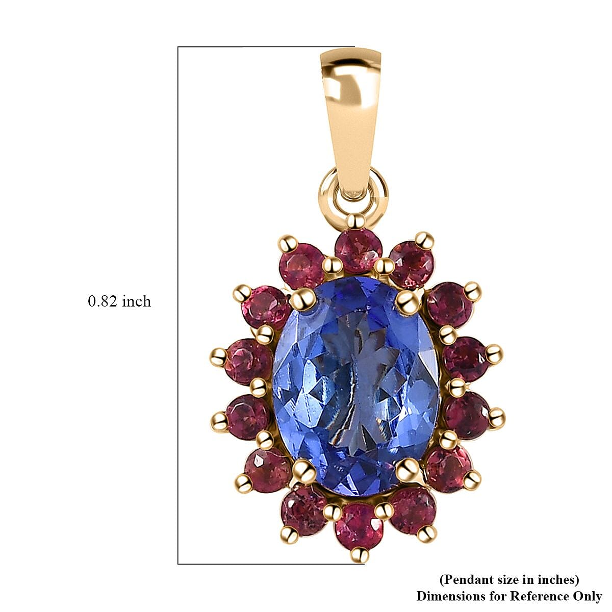 Luxoro Premium Tanzanite and Ofiki Rubellie 1.65 ctw Patriotic Pride Pendant without Chain in 10K Yellow Gold