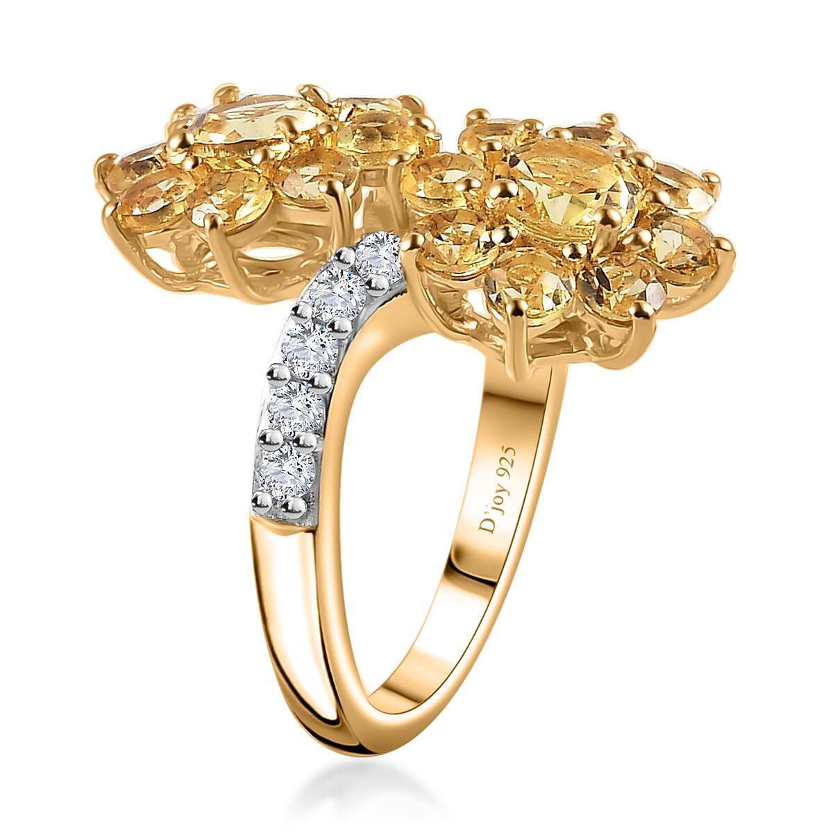 Sunfire Beryl, White Zircon Bypass Ring in Vermeil YG Over Sterling Silver (Size 10.0) 3.15 ctw image number 3