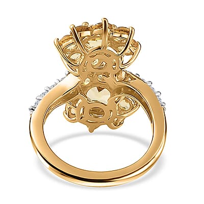 Brazilian Sunfire Beryl and White Zircon Flower Bypass Ring in Vermeil Yellow Gold Over Sterling Silver (Size 10.0) 3.15 ctw