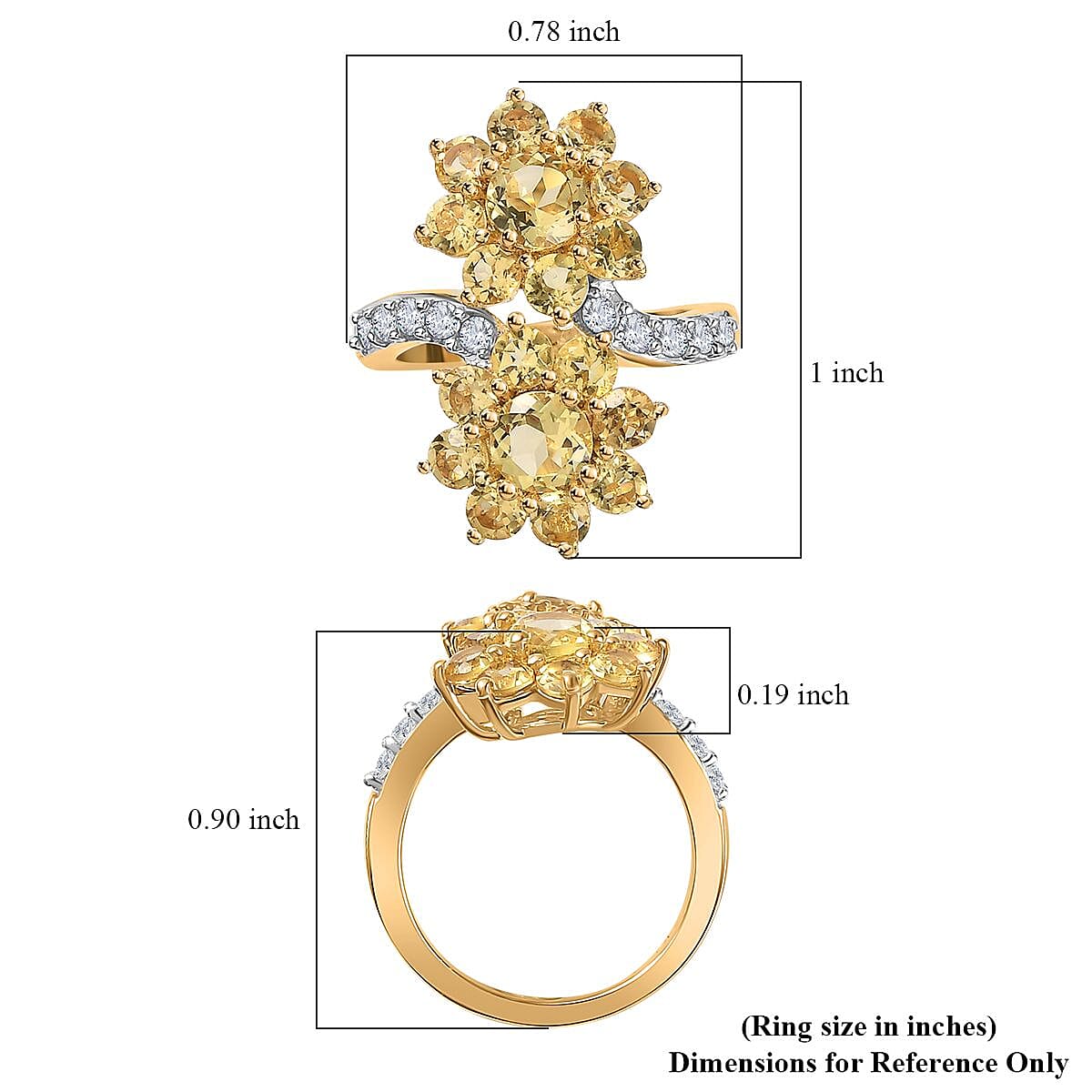 Brazilian Sunfire Beryl and White Zircon Flower Bypass Ring in Vermeil Yellow Gold Over Sterling Silver (Size 10.0) 3.15 ctw