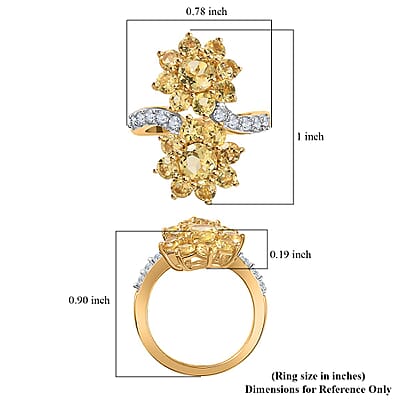 Brazilian Sunfire Beryl and White Zircon Flower Bypass Ring in Vermeil Yellow Gold Over Sterling Silver (Size 10.0) 3.15 ctw