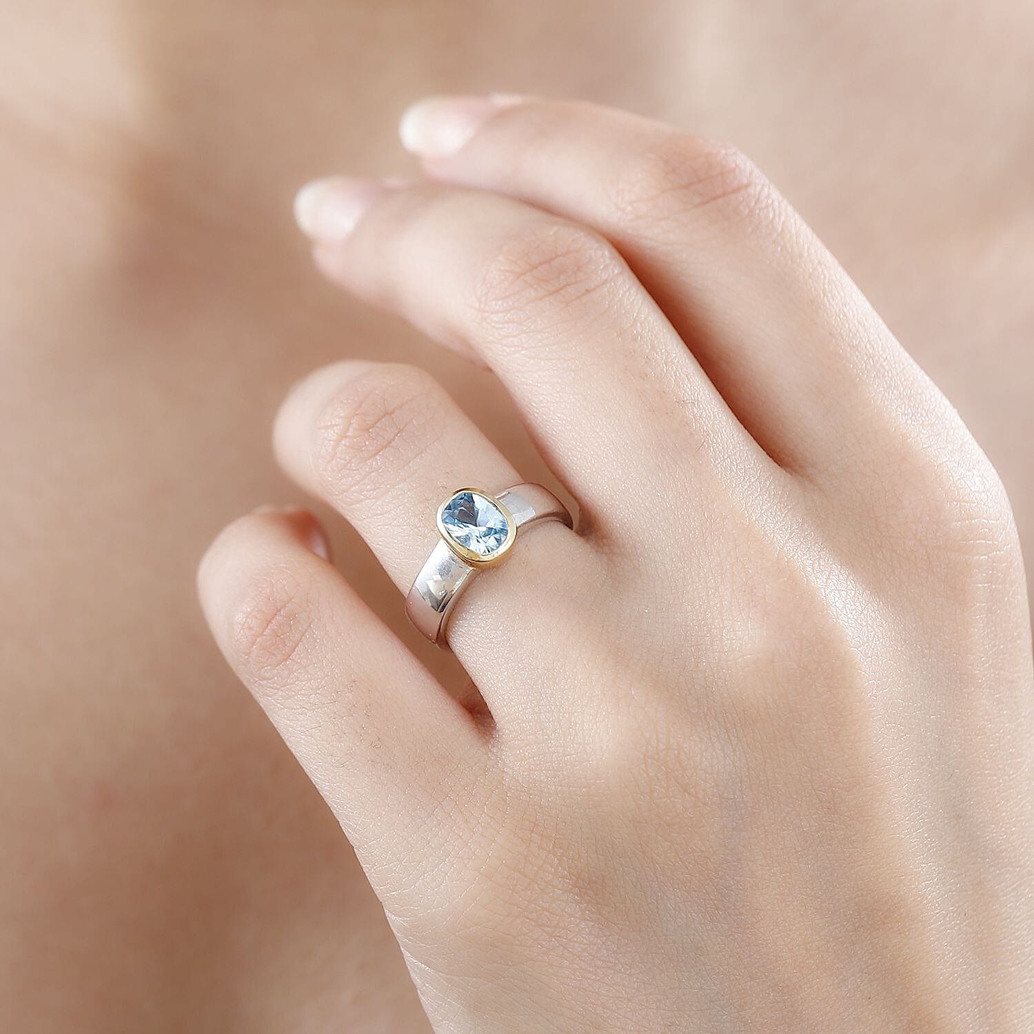 Cambodian Blue Zircon Solitaire Ring in Vermeil YG and Platinum Over Sterling Silver (Size 10.0) 1.25 ctw