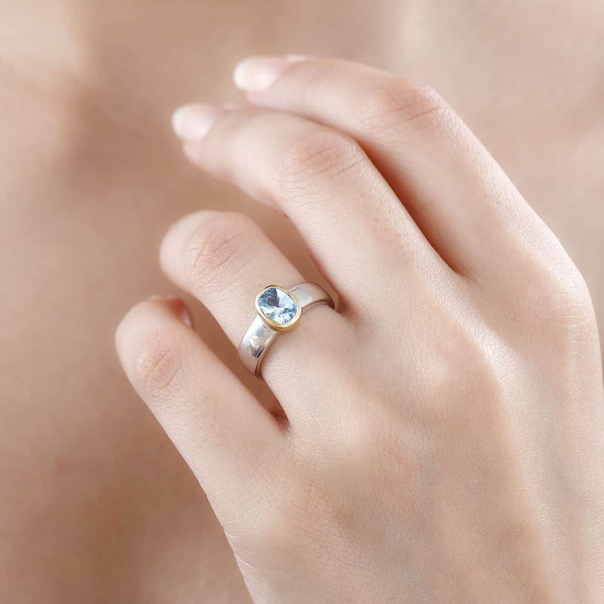 Cambodian Blue Zircon Solitaire Ring in Vermeil YG and Platinum Over Sterling Silver (Size 6) 1.25 ctw image number 2