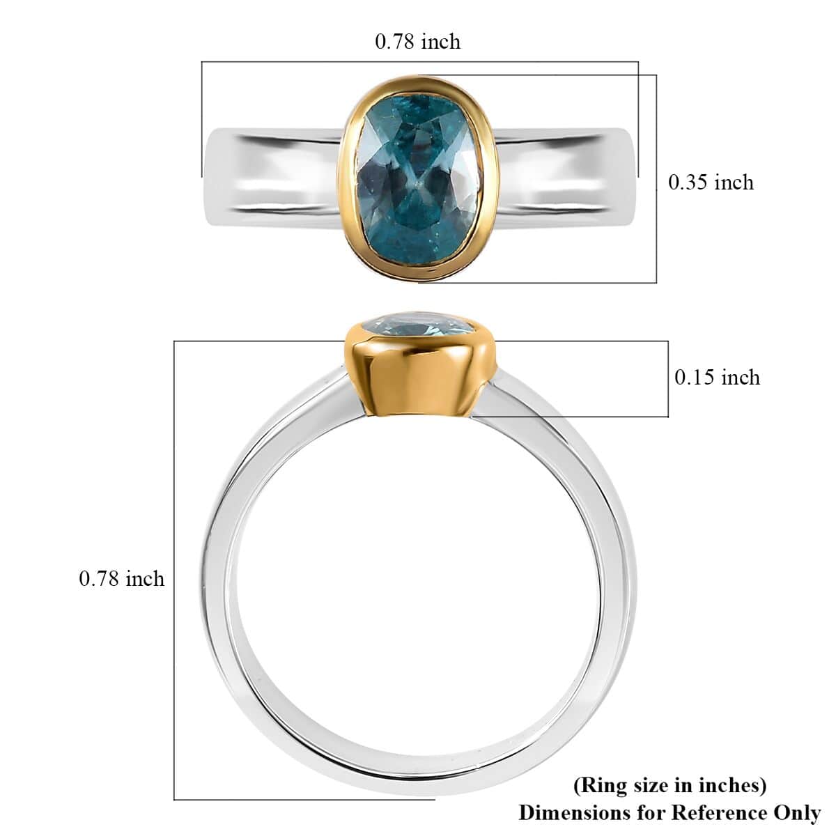 Cambodian Blue Zircon Solitaire Ring in Vermeil YG and Platinum Over Sterling Silver (Size 10.0) 1.25 ctw image number 5