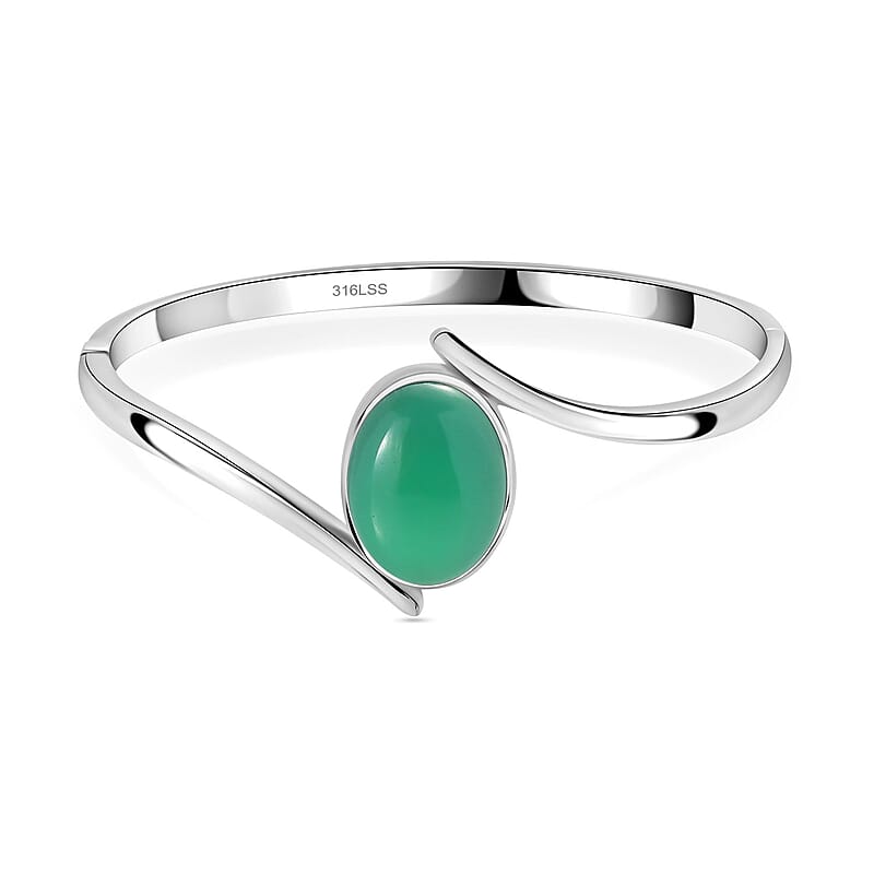 Green Onyx 18.00 ctw Bangle Bracelet in Stainless Steel (7.50 In)