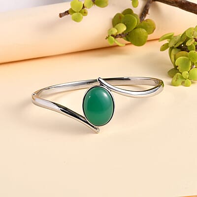 Green Onyx 18.00 ctw Bangle Bracelet in Stainless Steel (7.50 In)