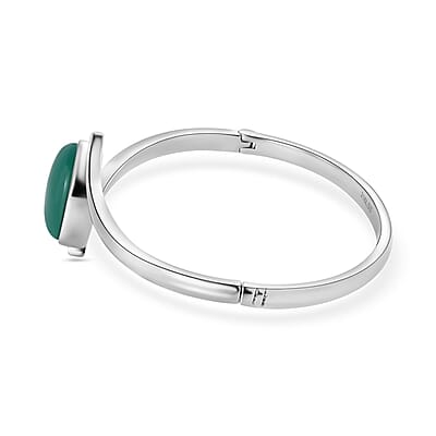Green Onyx 18.00 ctw Bangle Bracelet in Stainless Steel (7.50 In)