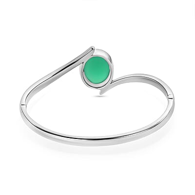 Green Onyx 18.00 ctw Bangle Bracelet in Stainless Steel (7.50 In)