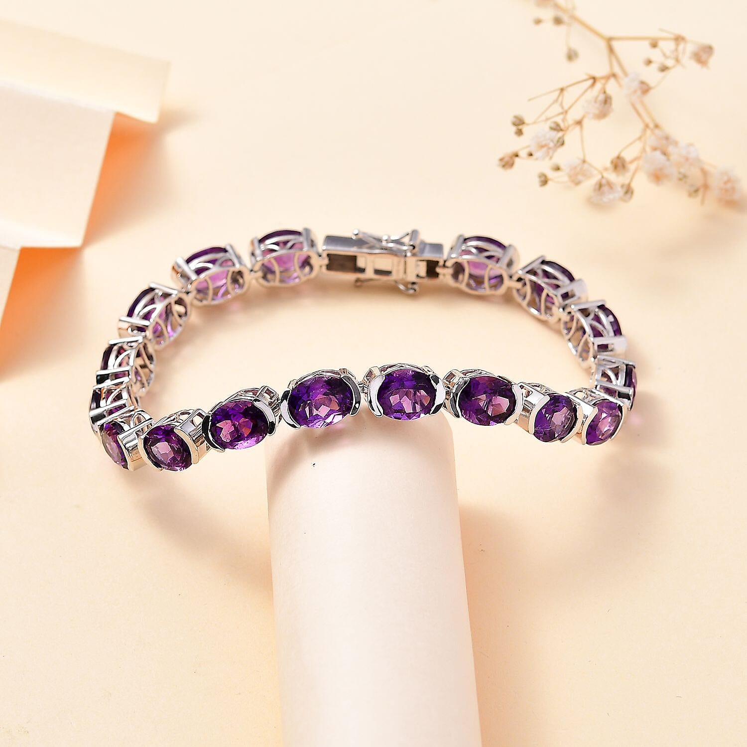 Premium African Amethyst Tennis Bracelet in Platinum Over Sterling Silver (6.50 In) 24.00 ctw