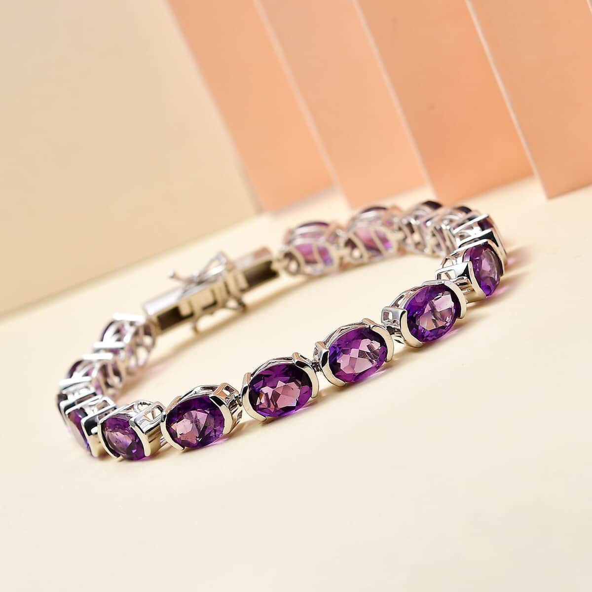 Premium African Amethyst Tennis Bracelet in Platinum Over Sterling Silver (7.25 In) 25.75 ctw image number 1