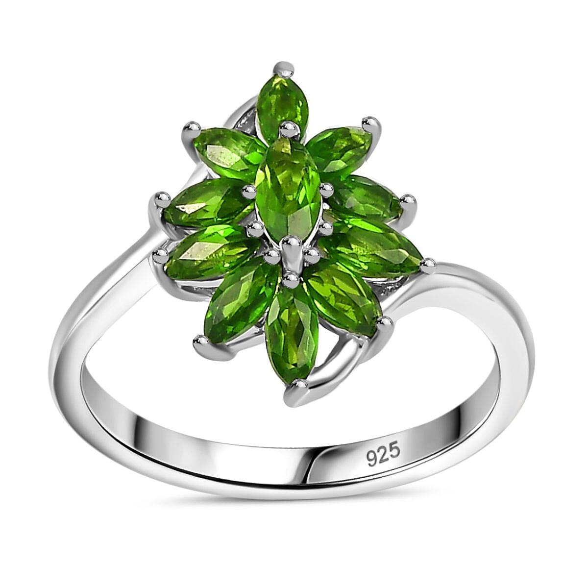 Chrome Diopside 0.90 ctw Ring in Rhodium Over Sterling Silver (Size 10.0)