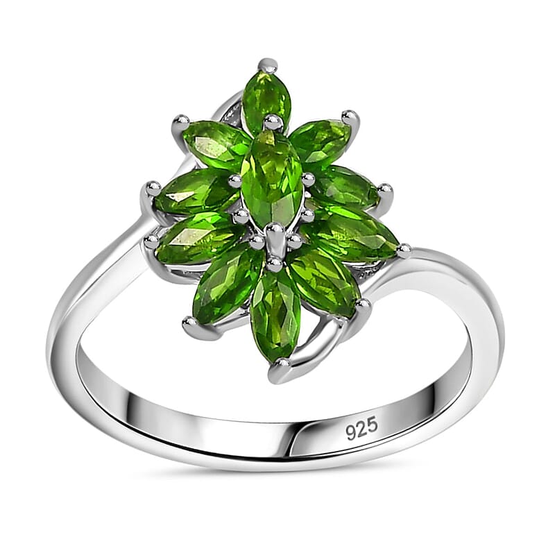 Chrome Diopside 0.90 ctw Ring in Rhodium Over Sterling Silver (Size 10.0)