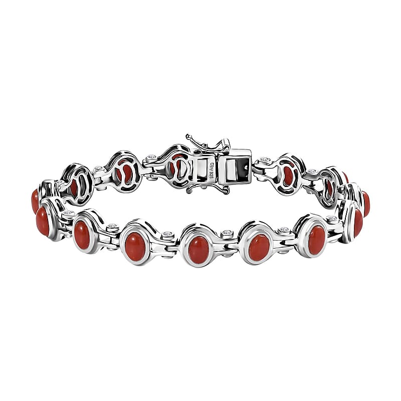D'Joy Mediterranean Coral and White Zircon Link Bracelet in Platinum Over Sterling Silver (6.50 In) 9.60 ctw